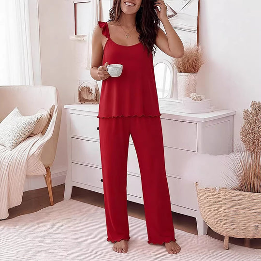 Damen Pyjama-Set mit zarten Rüschendetails und weichem Stoff EB