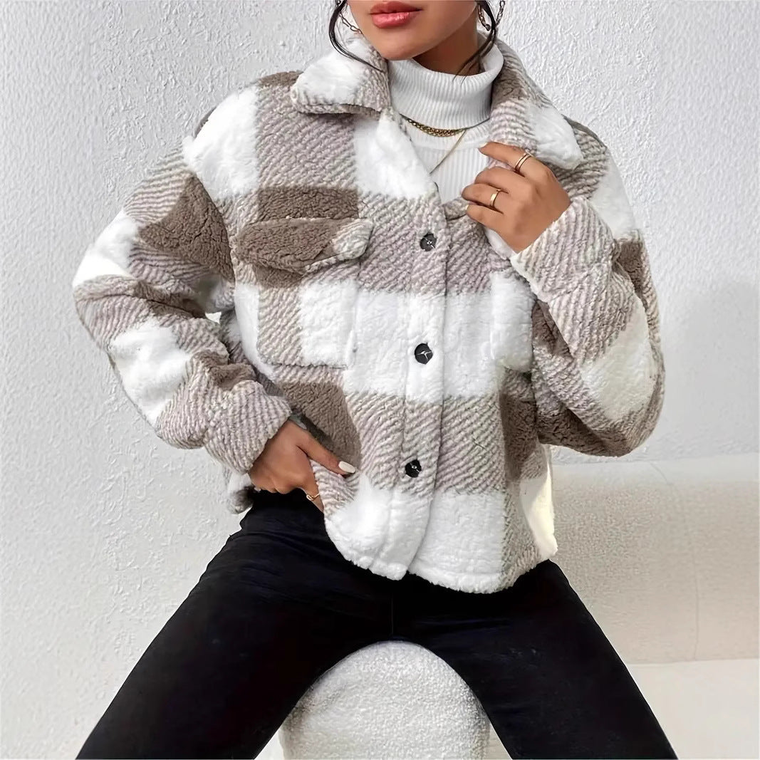 Damen Kuschelige Karojacke EB