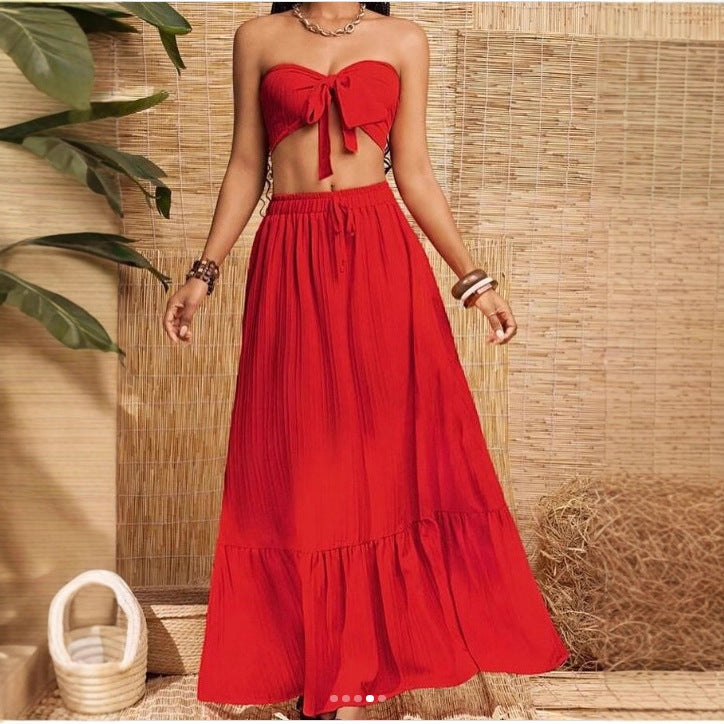 Damen Bandeau Zweiteiler mit weitem Rock EB