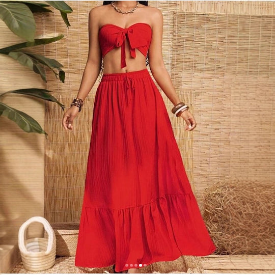 Damen Bandeau Zweiteiler mit weitem Rock EB