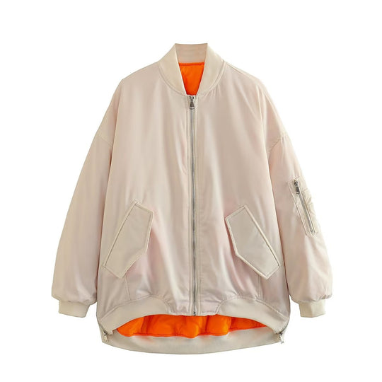 Damen modische Oversized Bomberjacke mit funktionalen Taschen und sportlichem Design EB