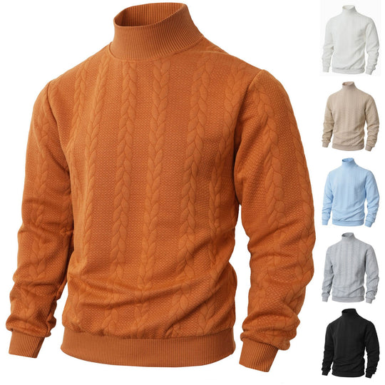 Herren modischer Strickpullover mit hohem Kragen und Zopfmuster EB