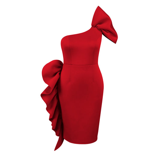Damen Elegantes Trägerloses Cocktailkleid mit Rüschendetail EB
