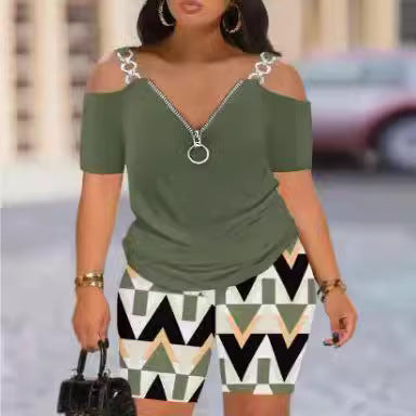 Damen Modischer Jumpsuit mit Off-Shoulder-Ausschnitt und Reißverschluss EB