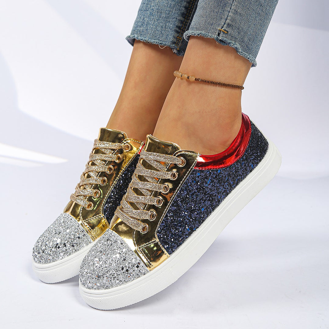 Damen  Glitzer-Sneaker mit funkelnder Zehenkappe, metallic-Overlays und gepolstertem Komfortfußbett EB