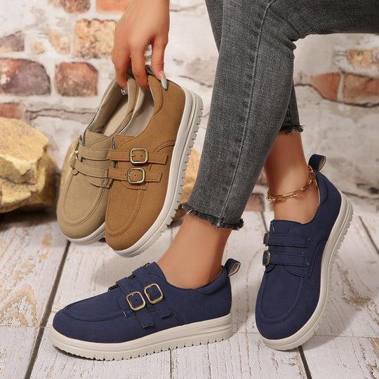 Damen modische Slip-On Sneakers mit doppeltem Schnallenverschluss EB