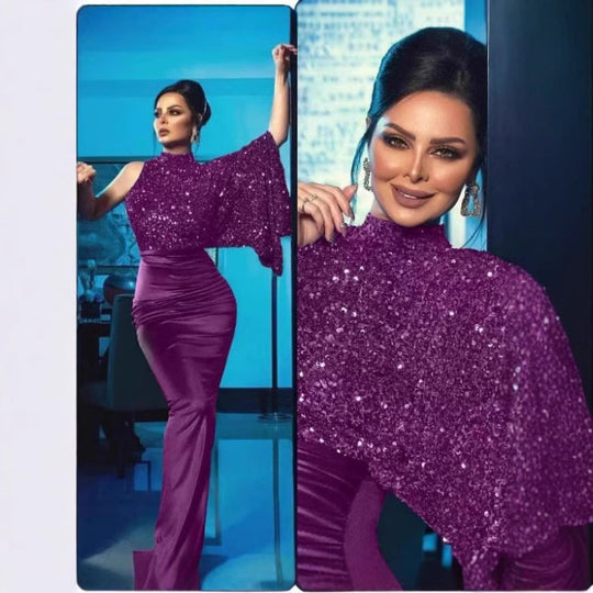 Damen Glitzerndes Abendkleid mit asymmetrischem Schnitt EB