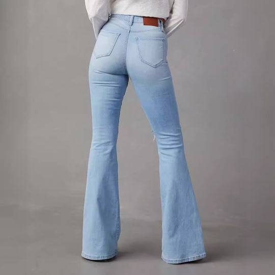 Damen Flared Jeans mit modischen Destroyed-Details und hohem Bund EB