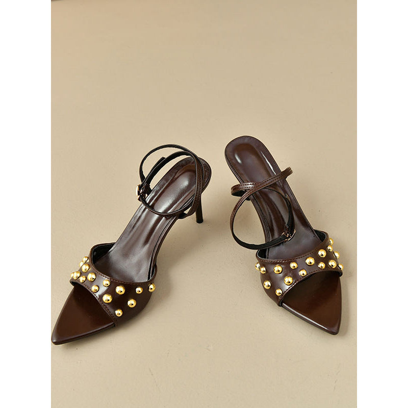 Damen elegante Slingback-Pumps mit goldenen Nieten EB