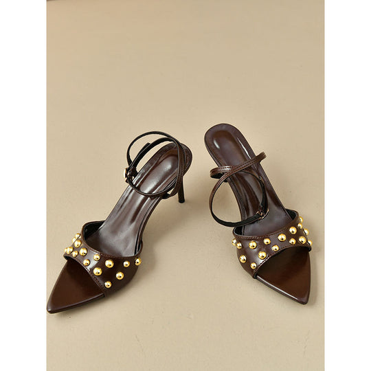 Damen elegante Slingback-Pumps mit goldenen Nieten EB