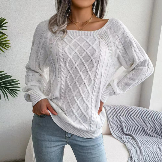 Damen Pullover mit raffiniertem Zopfmuster und weitem Schnitt EB