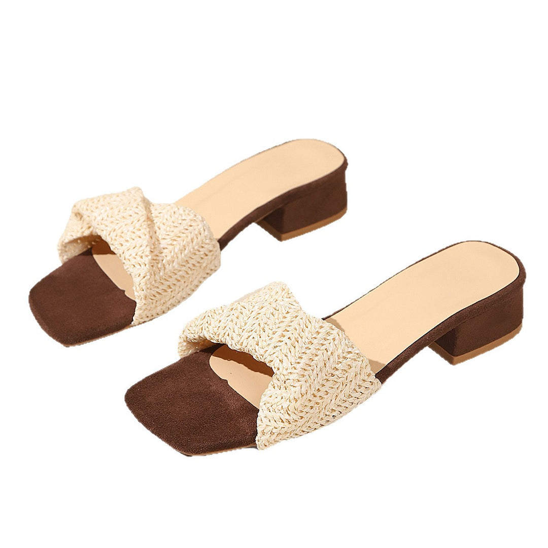 Damen Sandalen mit geflochtenem Riemen und blockiertem Absatz EB