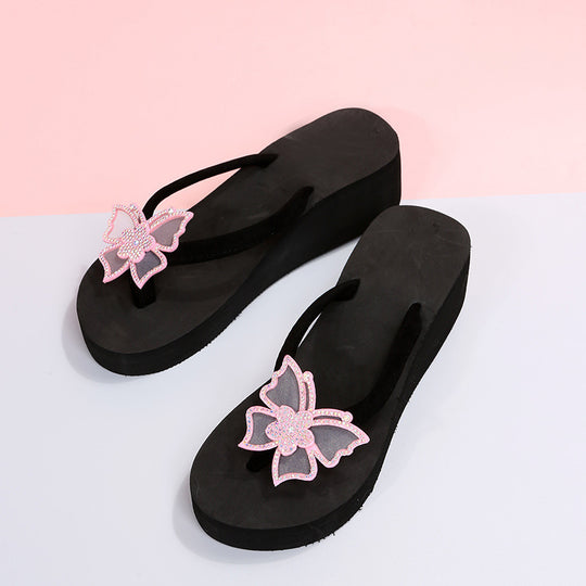 Damen Wedge-Zehentrenner mit glamourösem Blumendesign und rutschfester Sohle EB