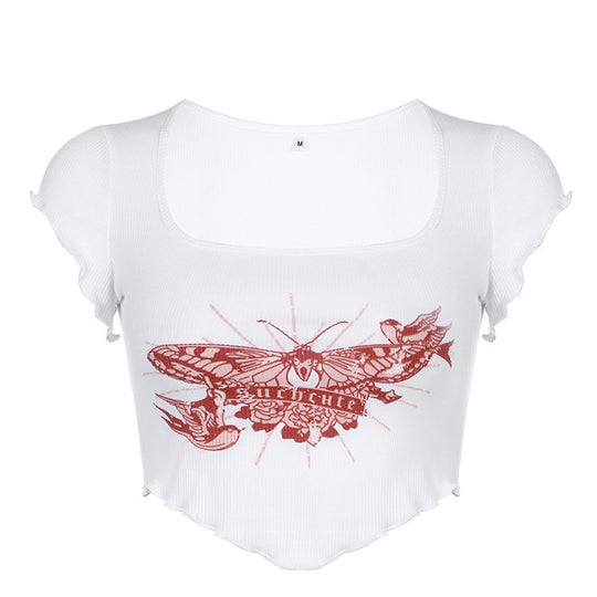 Damen Cropped Top mit kreativem Schmetterlingsdesign EB