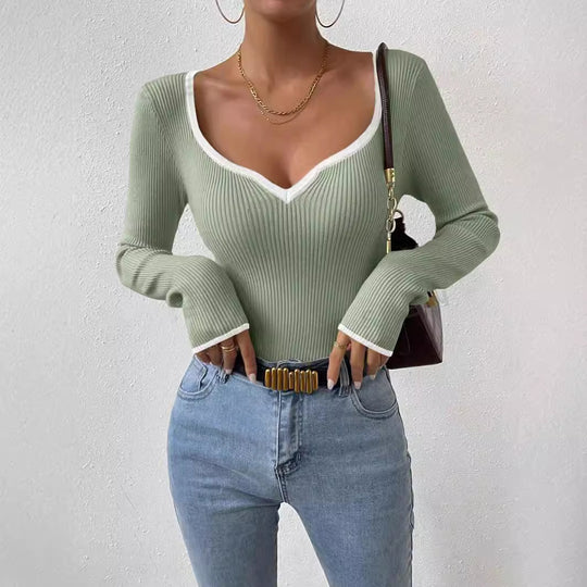 Damen Langarmshirt mit tiefem V-Ausschnitt EB