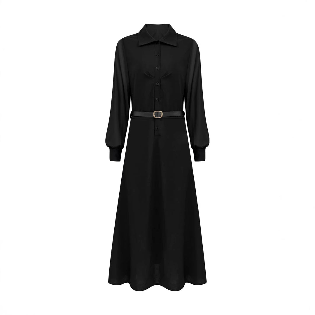 Damen Maxikleid mit transparenten Ärmeln und Taillengürtel EB