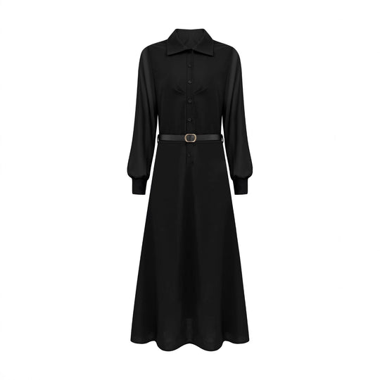 Damen Maxikleid mit transparenten Ärmeln und Taillengürtel EB