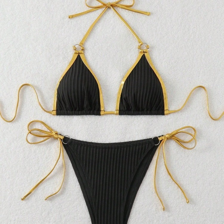 Damen Bikini-Set mit glänzenden Akzenten und verstellbaren Bindebändern EB