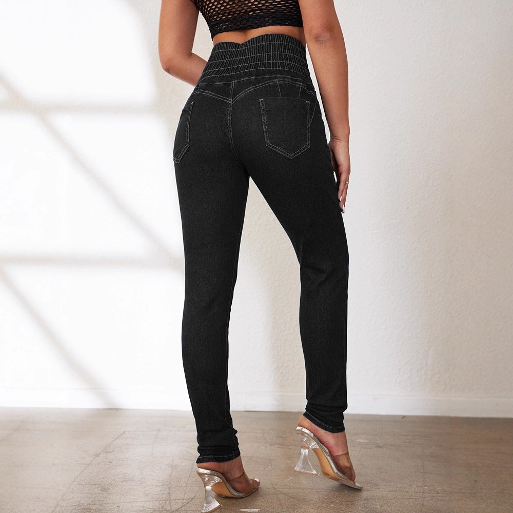 Damen Hochtaillierte Jeans mit Schnürdetails EB