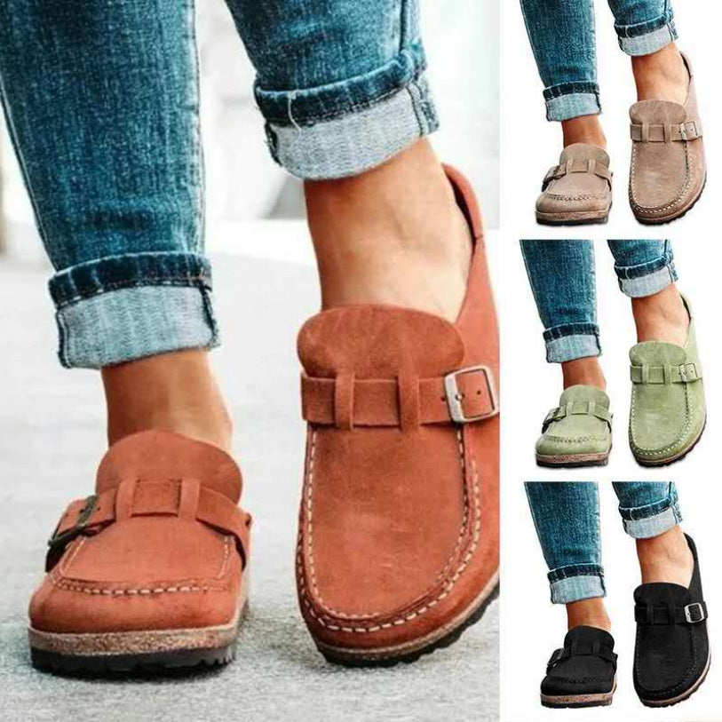 Damen Mokassin-Mule mit verstellbarer Schnalle und Kork-Plateau EB