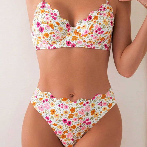 Damen Blumendekorierter Hochschnitt-Bikini EB