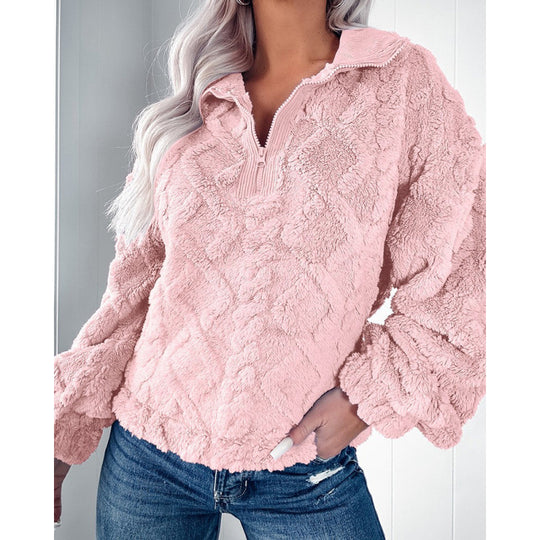 Damen Kuscheliger Fleece-Pullover mit hohem Kragen und Halb-Reißverschluss EB