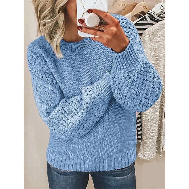Damen Strickpullover mit voluminösen Ärmeln und strukturierter Oberfläche EB