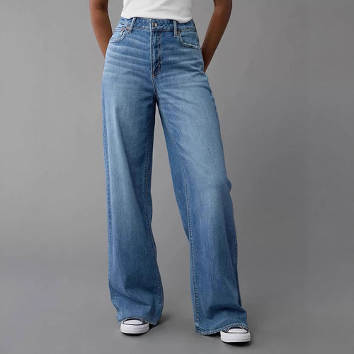 Damen Weit geschnittene Jeanshose mit hohem Bund und lässigem Schnitt EB