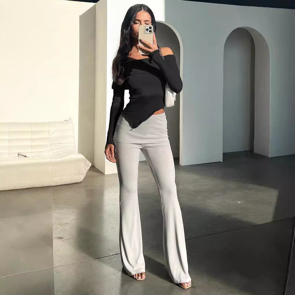 Damen Off-Shoulder Shirt mit eleganten Trompetenärmeln EB