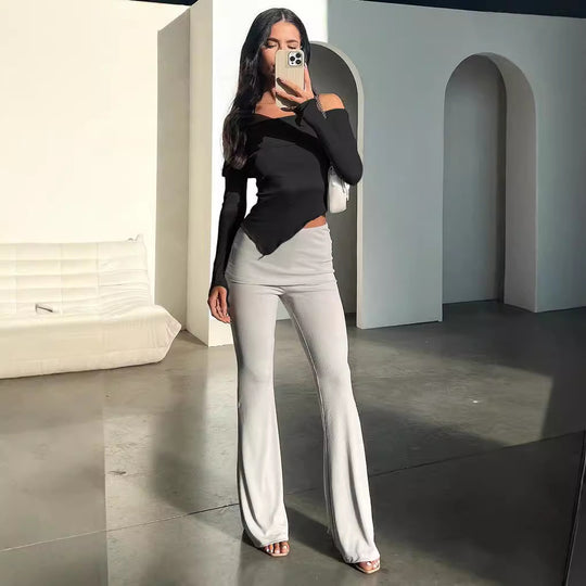 Damen Off-Shoulder Shirt mit eleganten Trompetenärmeln EB