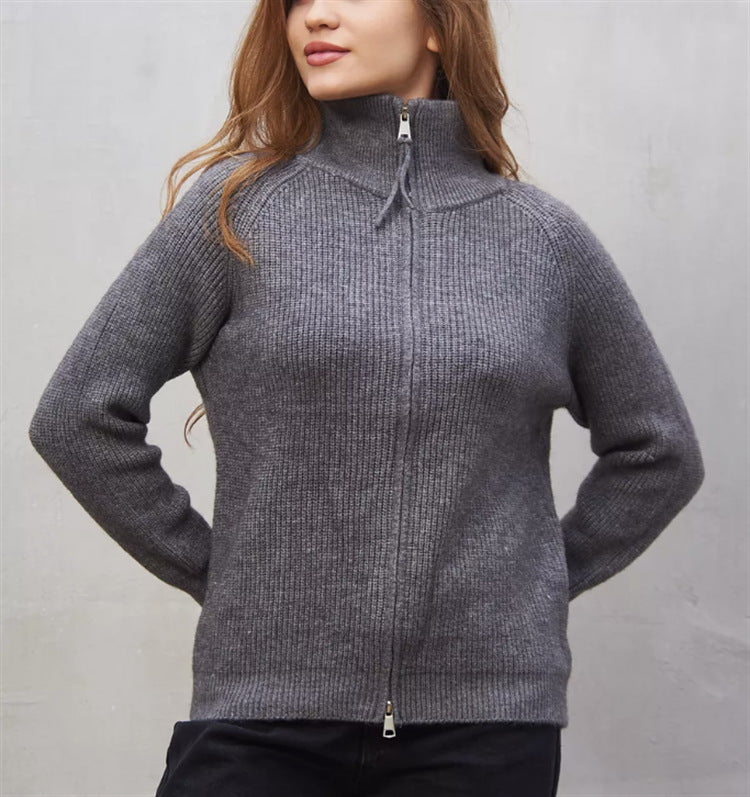 Damen Strickjacke mit hohem Kragen und Reißverschluss EB