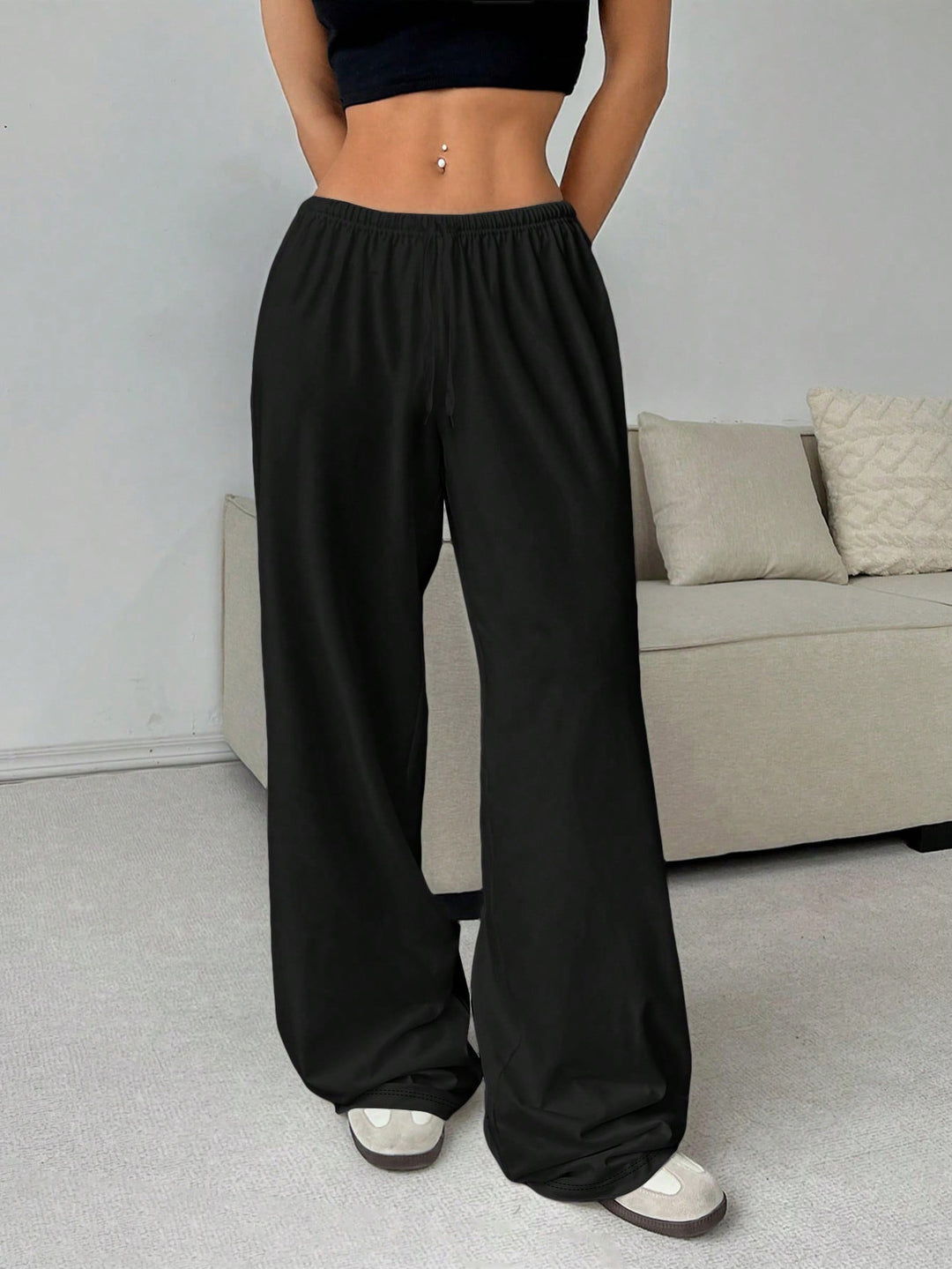 Damen nan weiter Highwaist Palazzo-Jogger mit elastischem Komfortbund, Kordelzug und seitlichen Eingrifftaschen EB