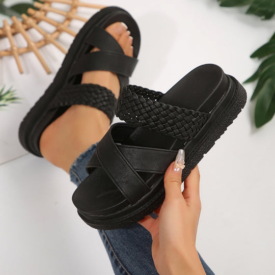 Damen Komfortable Crossover-Sandalen mit geflochtenem Obermaterial und rutschfester Sohle EB