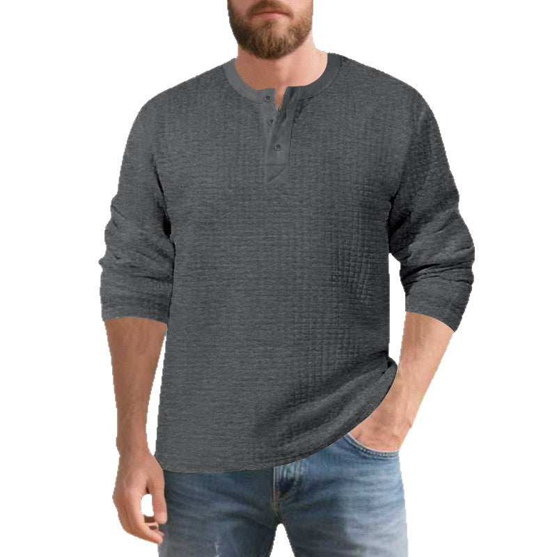 Herren Elegantes Langarmshirt mit Knopfleiste und strukturiertem Stoff EB