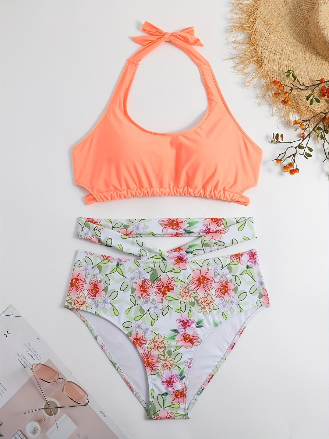 Damen Sportlich elegantes Bikini-Set mit floralem Design EB