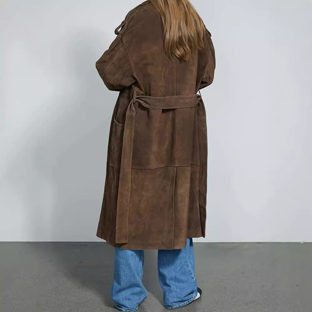 Damen Eleganter Suede-Trenchcoat mit großzügigem Schnitt EB