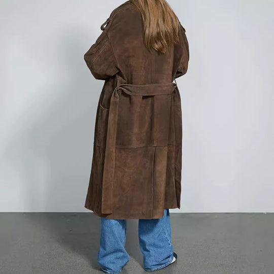 Damen Eleganter Suede-Trenchcoat mit großzügigem Schnitt EB
