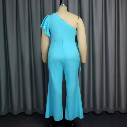 Damen Jumpsuit mit asymmetrischem Schnitt und voluminösem Blumenakzent EB