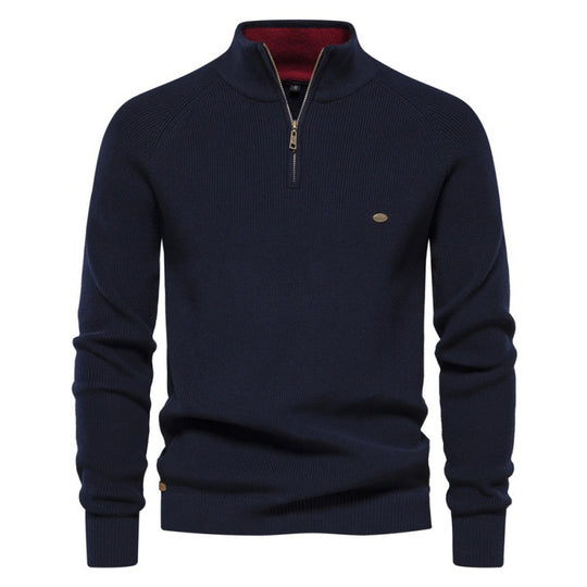 Herren Strickpullover mit halbem Reißverschluss und sportlichen Details EB