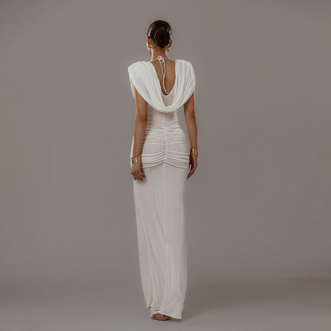 Damen Elegantes Maxikleid mit tiefem V-Ausschnitt und raffinierten Drapierungen EB