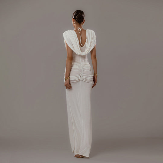 Damen Elegantes Maxikleid mit tiefem V-Ausschnitt und raffinierten Drapierungen EB