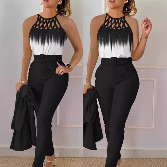 Damen Schicke Bluse mit Netzträgern und eleganter Hose EB