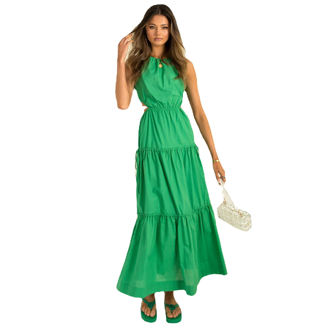 Damen Langarm Maxikleid mit verspielten Seitenausschnitten und fließendem Rock EB