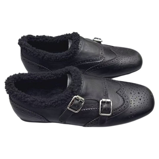 Damen elegante Mokassins mit warmem Fleecefutter und modischen Schnallen EB