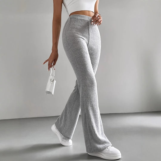 Damen Bequeme weit geschnittene Ripp-Hose mit hohem Bund EB