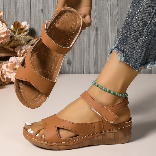 Damen Wedge-Sandalen mit verstellbarem Klettverschluss und anatomischem Fußbett EB