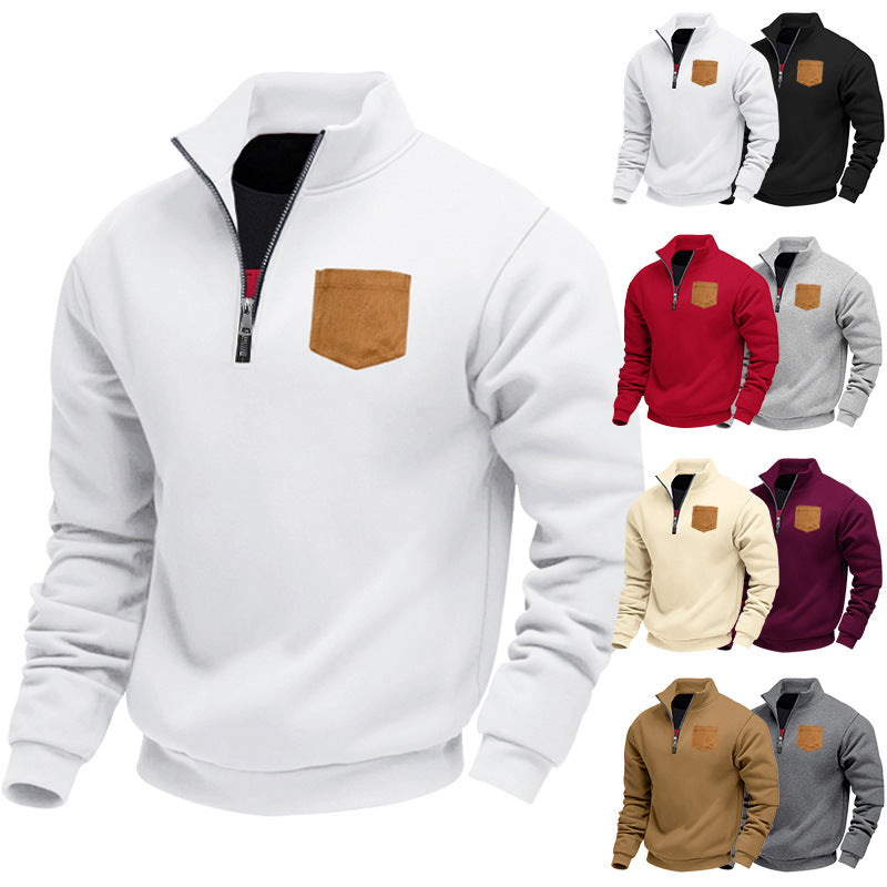 Herren Fleece-Pullover mit hohem Kragen und praktischer Brusttasche EB