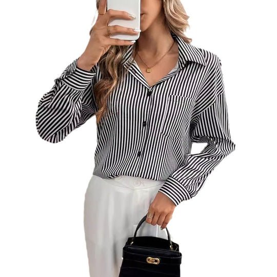 Damen gestreifte Bluse mit tiefer Rückenausschnitt und Schleifen-Detail EB