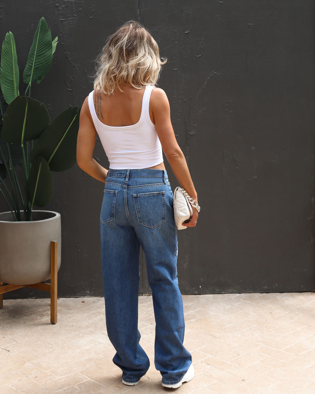 Damen lässige Boyfriend Jeans im Vintage-Stil mit auffälligen Rissen EB