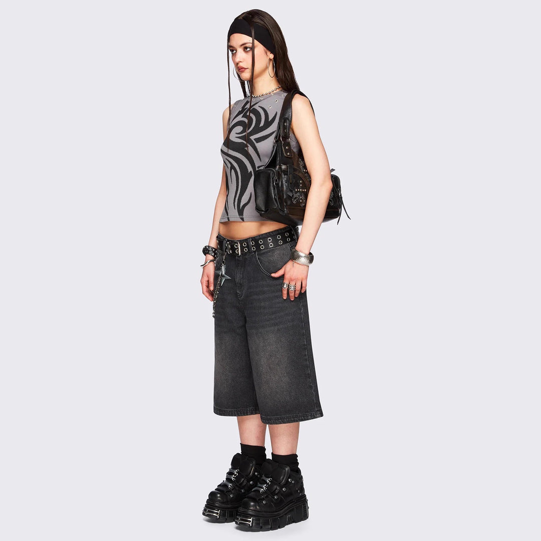 Damen Figurbetontes Top mit grafischem Design EB